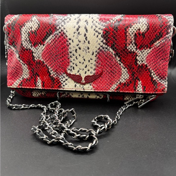Zadig & Voltaire Rock Nano Snakeskin Clutch/Purse.   Snake Print Chain Bag - Picture 1 of 8